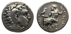 Ancient Greek Alejandro III “El Grande”. 336-323 a.C. Dracma. (Price 1354). Lampsakos, acuñado bajo Kalas o Demarchos, alrededor de 328/5-323. Anv.:Cabeza de Heracles a la derecha, con un tocado de pi