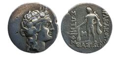 Ancient Greek Tracia-Thasos. Tetradracma. Alrededor de 168/7-148 a.C. (Le Rider, Thasos 51. SNG Copenhague 1040). Anv.: Cabeza del joven Dioniso a la derecha, coronada de hiedra. Rev.: ΗΡΑΚΛΕΟYΣ ΣΩΤΗΡ