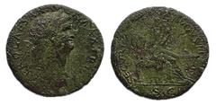 Roman Empire Nerón. Dupondio. 66 d.C. Lugdunum. (Ric-I 518). (Bmcre-341). (C-324). Anv.: IMP NERO CAESAR AVG P MAX TR P P P. Cabeza laureada a la derecha, globo al final del busto. Rev.: SECVRITAS AVG