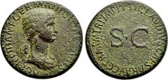 Roman Imperial Coins AGRIPPINA I (Died 33). Sestertius. Rome. Struck under Claudius. Obv: AGRIPPINA M F GERMANICI CAESARIS. Draped bust right. Rev: TI CLAVDIVS CAESAR AVG GERM P M TR P IMP P P. Large 