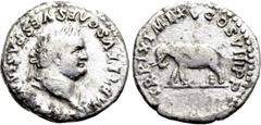 Roman Imperial Coins TITUS (79-81). Denarius. Rome. Obv: IMP TITVS CAES VESPASIAN AVG P M. Laureate head right. Rev: TR P IX IMP XV COS VIII P P. Elephant advancing left. RIC² 115. Condition: Fine. We