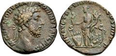 Roman Imperial Coins COMMODUS (177-192). Sestertius. Rome. Obv: M COMMODVS ANTONINVS AVG PIVS. Laureate head right. Rev: ANN AVG P M TR P VIIII IMP VI COS IIII P P / S - C. Annona standing left, holdi
