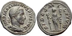 Roman Imperial Coins MAXIMINUS THRAX (235-238). Denarius. Rome. Obv: IMP MAXIMINVS PIVS AVG. Laureate, draped and cuirassed bust right. Rev: FIDES MILITVM. Fides standing left, holding signum in each 