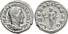 Roman Imperial Coins MAXIMINUS THRAX (235-238). Denarius. Rome. Obv: IMP MAXIMINVS PIVS AVG. Laureate, draped and cuirassed bust right. Rev: LIBERALITAS AVG. Liberalitas standing left, holding abacus 