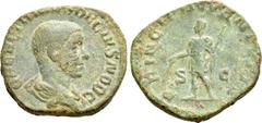 Roman Imperial Coins HERENNIUS ETRUSCUS (250-251). Sestertius. Rome. Obv: Q HER ETR MES DECIVS NOB C. Bareheaded and draped bust right. Rev: PRINCIPI IVVENTVTIS / S - C. Prince standing left in milita