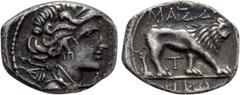 Greek Coins GALLIA. Massalia. Drachm (Circa 90-50 BC). Obv: Bust of Artemis right, bow and quiver over shoulder; AP before. Rev: MAΣΣA. Lion walking right; T below; ΘKΘ in exergue. Maurel (2019) 711. 