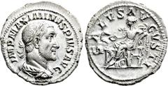 Roman Imperial Coins MAXIMINUS THRAX (235-238). Denarius. Rome. Obv: IMP MAXIMINVS PIVS AVG. Laureate, draped and cuirassed bust right. Rev: SALVS AVGVSTI. Salus seated left on throne, feeding serpent