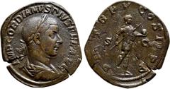 Roman Imperial Coins GORDIAN III (238-244). Sestertius. Rome. Obv: IMP GORDIANVS PIVS FEL AVG. Laureate, draped and cuirassed bust right. Rev: P M TR P V COS II P P / S - C. Gordian standing right, ho