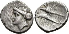 Greek Coins PAPHLAGONIA. Sinope. Drachm (Circa 330-300 BC). Demet-, magistrate. Obv: Head of nymph left, with hair in sakkos; aphlaston to left. Rev: ΔHMHT / ΣINΩ. Sea-eagle standing left, with wings 