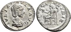 Roman Imperial Coins JULIA PAULA (Augusta, 219-220). Denarius. Rome. Obv: IVLIA PAVLA AVG. Draped bust right. Rev: VENVS GENETRIX. Venus seated left on throne, holding apple and sceptre. RIC 222 (Elag