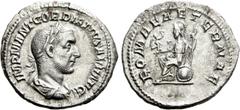 Roman Imperial Coins GORDIAN I AFRICANUS (238). Denarius. Rome. Obv: IMP M ANT GORDIANVS AFR AVG. Laureate, draped and cuirassed bust right. Rev: ROMAE AETERNAE. Roma seated left on shield, holding cr