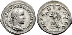 Roman Imperial Coins GORDIAN II (238). Denarius. Rome. Obv: IMP M ANT GORDIANVS AFR AVG. Laureate, draped and cuirassed bust right. Rev: VICTORIA AVGG. Victoria advancing left, holding palm and wreath