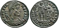 Roman Imperial Coins CONSTANS (337-350). Ae. Siscia. Obv: D N CONSTANS P F AVG. Diademed, draped and cuirassed bust right; A behind. Rev: FEL TEMP REPARATIO / A - (star) / •ЄSIS•. Constans, holding la