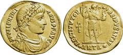 Roman Imperial Coins VALENTINIAN I (364-375). GOLD Solidus. Antioch. Obv: D N VALENTINIANVS P F AVG. Diademed, draped and cuirassed bust right. Rev: RESTITVTOR REIPVBLICAE / (star)ANTΔ(star). Valentin