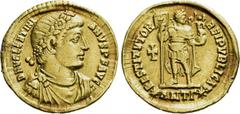 Roman Imperial Coins VALENTINIAN I (364-375). GOLD Solidus. Antioch. Obv: D N VALENTINIANVS P F AVG. Diademed, draped and cuirassed bust right. Rev: RESTITVTOR REIPVBLICAE / (star)ANTΓ(star). Valentin