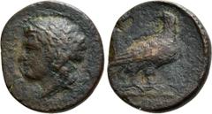 Greek Coins SICILY. Akragas. Phintias (Tyrant, 287-279 BC). Ae. Obv: AKPAΓANTI. Laureate head of Zeus Hellanios left. Rev: Eagle standing right, head left; [ΦI] above. CNS 119; HGC 2, 168. Condition: 