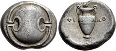 Greek Coins BOEOTIA. Thebes. Stater (Circa 363-338 BC). Phido-, magistrate. Obv: Boeotian shield. Rev: ΦI-ΔO. Amphora within concave circle. BCD Boiotia 561; HGC 4, 1334. Condition: Very fine. Weight: