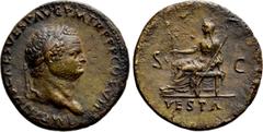 Roman Imperial Coins TITUS (79-81). Sestertius. Rome. Obv: IMP TITVS CAES VESP AVG P M TR P P P COS VII. Laureate head right. Rev: S - C / VESTA. Vesta seated left, holding palladium and sceptre. RIC²