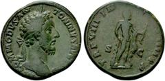 Roman Imperial Coins COMMODUS (177-192). Sestertius. Rome. Obv: M COMMODVS ANTONINVS AVG PIVS. Laureate head right. Rev: TR P VIII IMP VI COS IIII P P / S - C. Hercules, nude, standing right, leaning 
