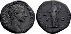 Roman Imperial Coins COMMODUS (177-192). Sestertius. Rome. Obv: L AVREL COMMODVS AVG TR P III. Laureate bust right, with slight drapery. Rev: LIBERTAS AVG IMP II COS P P / S - C. Libertas standing lef