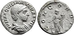 Roman Imperial Coins AQUILIA SEVERA (Augusta, 220-221 & 221-222). Denarius. Rome. Obv: IVLIA AQVILIA SEVERA AVG. Draped bust right. Rev: CONCORDIA. Concordia standing left, holding double cornucopia a