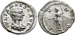 Roman Imperial Coins JULIA MAESA (Augusta, 218-224/5). Denarius. Rome. Obv: IVLIA MAESA AVG. Draped bust right. Rev: IVNO. Juno standing left, holding patera and sceptre. RIC 254 (Elagabalus). Natural