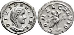 Roman Imperial Coins DIVA PAULINA (Died before 235). Denarius. Rome. Struck under Maximinus Thrax. Obv: DIVA PAVLINA. Veiled and draped bust right. Rev: CONSECRATIO. Diva Paulina, raising hand and hol