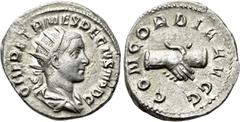 Roman Imperial Coins HERENNIUS ETRUSCUS (Caesar, 249-251). Antoninianus. Rome. Obv: Q HER ETR MES DECIVS NOB C. Radiate and draped bust right. Rev: CONCORDIA AVGG. Clasped hands. RIC 138 (Decius). Con