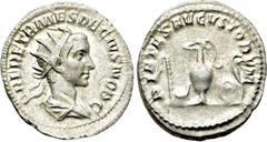 Roman Imperial Coins HERENNIUS ETRUSCUS (Caesar, 249-251). Antoninianus. Rome. Obv: Q HER ETR MES DECIVS NOB C. Radiate and draped bust right. Rev: PIETAS AVGVSTORVM. Emblems of the pontificate: asper