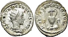 Roman Imperial Coins HERENNIUS ETRUSCUS (Caesar, 249-251). Antoninianus. Rome. Obv: Q HER ETR MES DECIVS NOB C. Radiate and draped bust right. Rev: PIETAS AVGVSTORVM. Emblems of the pontificate: asper