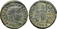 Roman Imperial Coins MARTINIAN (Usurper, 324). Follis. Nicomedia. Obv: D N M MARTINIANVS P F AVG. Radiate, draped and cuirassed bust right. Rev: IOVI CONSERVATORI / (X/IIΓ) / SMNB. Jupiter standing le