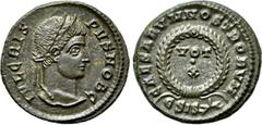 Roman Imperial Coins CRISPUS (Caesar, 316-326). Follis. Siscia. Obv: IVL CRISPVS NOB C. Laureate head right. Rev: CAESARVM NOSTRORVM / Є SIS (sun). VOT / X in two lines within wreath. RIC 181. Conditi