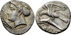 Greek Coins PAPHLAGONIA. Sinope. Drachm (Circa 330-300 BC). Konon-, magistrate. Obv: Head of nymph left, with hair in sakkos; aphlaston to left. Rev: KONΩN / ΣINΩ. Sea-eagle standing left, with wings 