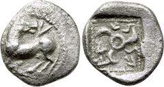 Greek Coins DYNASTS OF LYCIA. Kuprilli (Circa 470-440 BC). Diobol. Obv: Goat standing left, head right. Rev: Triskeles within incuse square. Müseler -; SNG von Aulock -. Condition: Very fine. Weight: 