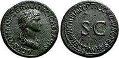 Roman Imperial Coins AGRIPPINA I (Died 33). Sestertius. Rome. Struck under Claudius. Obv: AGRIPPINA M F GERMANICI CAESARIS. Draped bust right. Rev: TI CLAVDIVS CAESAR AVG GERM P M TR P IMP P P. Large 
