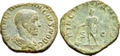 Roman Imperial Coins HERENNIUS ETRUSCUS (250-251). Sestertius. Rome. Obv: Q HER ETR MES DECIVS NOB C. Bareheaded and draped bust right. Rev: PRINCIPI IVVENTVTIS / S - C. Prince standing left in milita