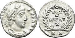 Roman Imperial Coins VALENS (364-378). Siliqua. Rome. Obv: D N VALENS P F AVG. Diademed, draped and cuirassed bust right. Rev: VOT / V / MV•LT / X / R B. Legend in four lines within wreath. RIC 10c.2.