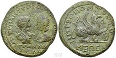 Roman Provincial Coins MOESIA INFERIOR. Tomis. Gordian III with Tranquillina (238-244). Ae 4½ Assaria. Obv: AVT K M ANT ΓOPΔIANOC AVΓ CЄ / TPANKVΛΛЄINA. Laureate, draped and cuirassed bust of Gordian 