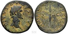 Roman Imperial Coins DIVUS AUGUSTUS (Died 14). As. Restitution issue struck under Nerva. Obv: DIVVS AVGVSTVS. Bare head right. Rev: IMP NERVA CAES AVG REST / S C. Winged thunderbolt. RIC 130 (Nerva). 