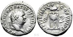 Roman Imperial Coins TITUS (79-81). Denarius. Rome. Obv: IMP TITVS CAES VESPASIAN AVG P M. Laureate head right. Rev: TR P IX IMP XV COS VIII P P. Tripod with fillets, upon which wreath surmounted by d