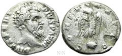 Roman Imperial Coins DIVUS PERTINAX (Died 193). Denarius. Rome. Struck under Septimius Severus. Obv: DIVVS PERT PIVS PATER. Bare head right. Rev: CONSECRATIO. Eagle standing facing on globe, head turn