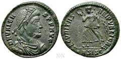 Roman Imperial Coins VALENS (364-378). Follis. Siscia. Obv: D N VALENS P F AVG. Diademed, draped and cuirassed bust right. Rev: SECVRITAS REI PVBLICAE / •A SISC. Victory advancing left, holding palm b