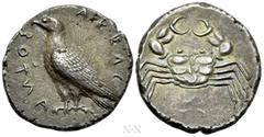 Greek Coins SICILY. Akragas. Didrachm (Circa 510-500 BC). Obv: AKPAΓANTOΣ. Sea eagle standing left with folded wings. Rev: Crab. Westermark, Coinage, Period I, Group I; HGC 2, 87. Struck on a large fl