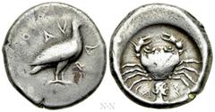 Greek Coins SICILY. Akragas. Didrachm (Circa 480/78-470 BC). Obv: AK / RA. Sea eagle standing right. Rev: CAΣ. Crab; below, head of nymph right; all within incuse circle. Westermark 259; HGC 2, 97. Co