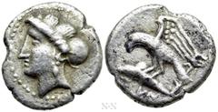 Greek Coins PAPHLAGONIA. Sinope. Siglos or Drachm (Circa 4th-3rd century BC). Contemporary imitation. Obv: Head of nymph left. Rev: Sea-eagle standing left, with wings spread, on dolphin left. HGC 7, 