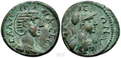 Roman Provincial Coins TROAS. Ilium. Salonina (Augusta, 254-268). Ae As. Obv: CAΛΩNINA CEB. Draped bust of Salonina right, wearing stephane. Rev: IΛIEΩN. Helmeted bust of Athena right, wearing aegis. 