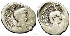 Roman Republican Coins MARK ANTONY and OCTAVIAN. Denarius (41 BC). Military mint travelling with Mark Antony. Obv: M ANTON IMP III VIR R P C AVG. Bare head of Mark Antony right. Rev: CAESAR IMP PONT I