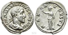Roman Imperial Coins MAXIMINUS THRAX (235-238). Denarius. Rome. Obv: IMP MAXIMINVS PIVS AVG. Laureate, draped and cuirassed bust right. Rev: PAX AVGVSTI. Pax standing left, holding branch and sceptre.