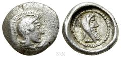 Greek Coins DYNASTS OF LYCIA. Kherẽi ? (Circa 430-410 BC). Obol. Obv: Helmeted head of Athena right. Rev: Head of Kherẽi right, wearing kyrbasia; all within pelleted circle within incuse circle. SNG v