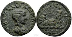 Roman Provincial Coins LYCIA. Cyaneae. Tranquillina (Augusta, 241-244). Ae. Obv: ϹΑΒ ΤΡΑΝΚΥΛΛЄΙΝΑ ϹЄΒ. Diademed and draped bust right. Rev: ΚΥΑΝЄΙΤωΝ. Apollo standing left, holding branch over rocky o